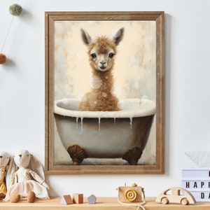 Llama Nursery Wall Art, Llama in Bath Tub, Bathing Animal Nursery & Kids Room Decor, Gender Neutral Kids Bedroom Art, PRINTABLE Nursery Art