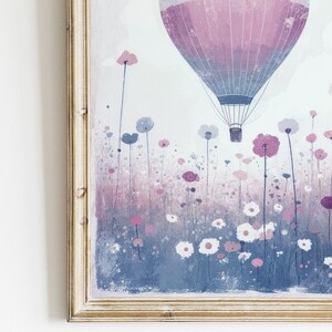 Hot Air Balloon Nursery, Air Balloon Print, Lavendel Color Nursery, Wildflower Nursery Art, Vintage Balloon Painting, PRINTABLE Nursery Art image 4