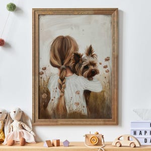 Yorkshire Terrier Nursery Decor, Dog Nursery Room Decor Girl, Vintage Yorkie Print, Girl and Dog, Yorkshire Terrier Art, Printable Dog Art