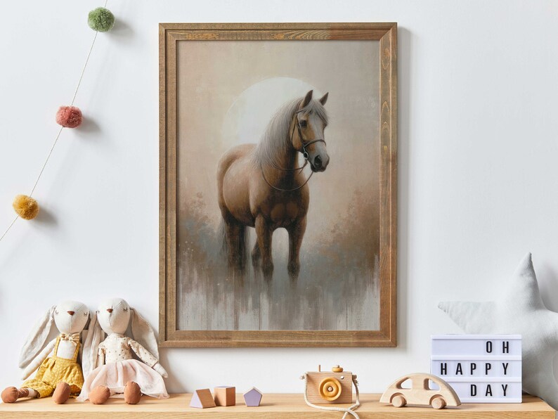 Vintage Horse Painting, Horse Owner Gift, Farmhouse Decor, Equestrian Art, Horse Wall Art, Horse Gifts Women, PRINTABLE Horse Wall Decor image 2
