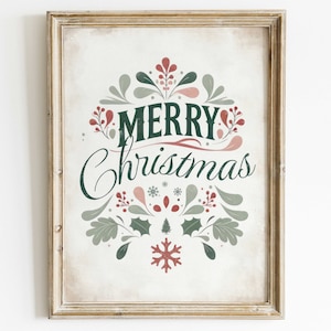 Merry Christmas Print, Christmas Art, Vintage Christmas Wall Decor, Xmas Decor, Rustic Christmas Home Decor, PRINTABLE Christmas Wall Art