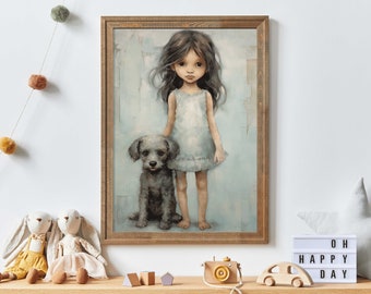 Dog Nursery Decor, Girl and Dog, Puppy Nursery Decor, Girls Room Decor, Dog Wall Art for Girls Bedroom, Dog Decor Kids, PRINTABLE Kids Art