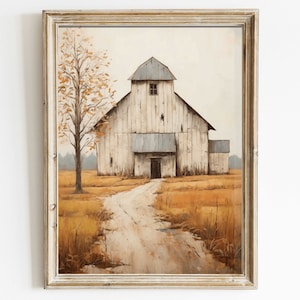 Barn Wall Decor, Rustic Farmhouse Wall Decor, Vintage Countryside Print, Old Barn Painting, Printable Country Style Home Decor