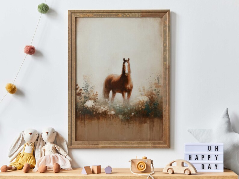Vintage Horse Painting, Horse Owner Gift, Farmhouse Decor, Equestrian Art, Horse Wall Art, Horse Gifts Women, PRINTABLE Horse Wall Decor image 2