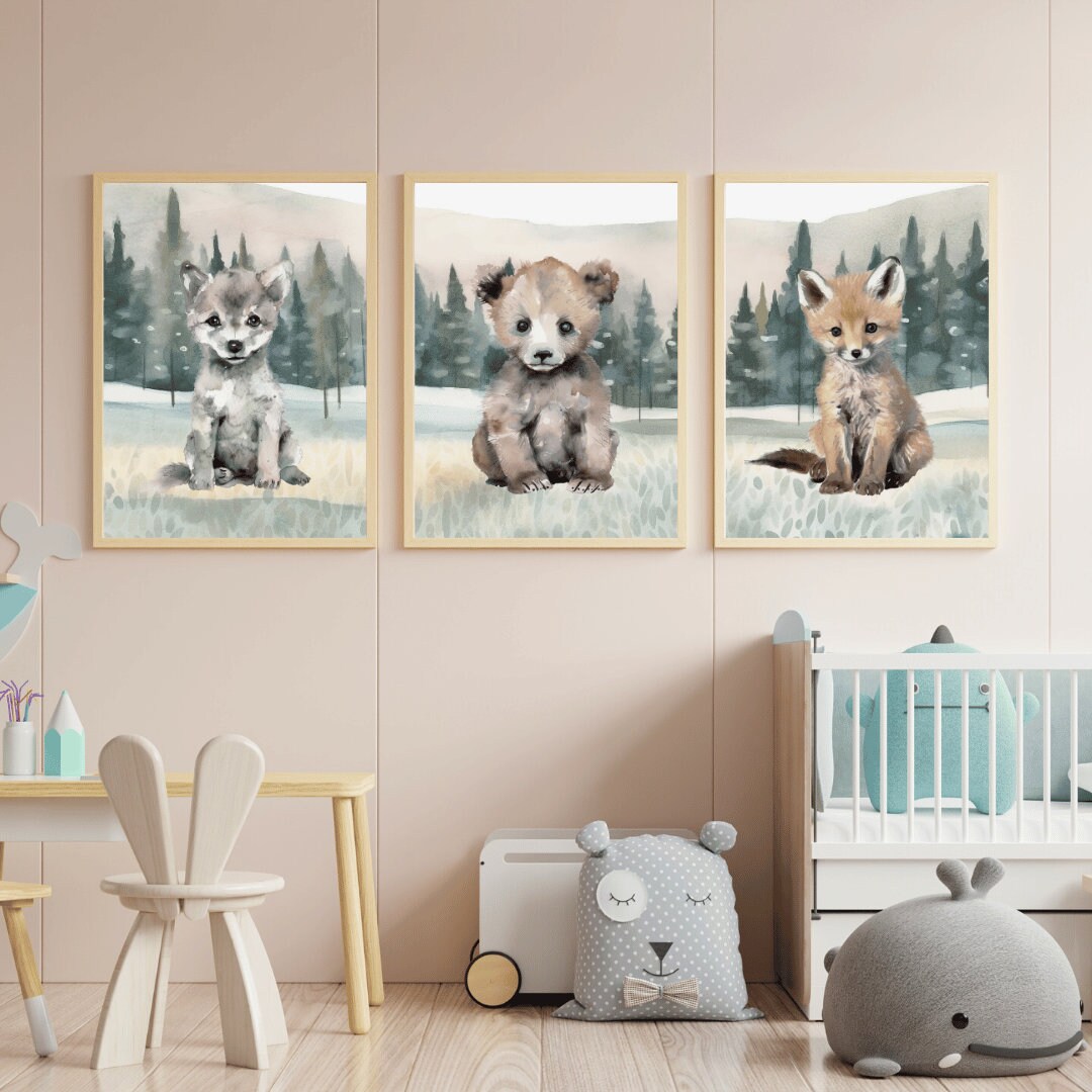 Woodland Baby Animal Nursery Wall Art, Bear, Wolf & Fox Prints ...
