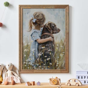 Labrador Nursery Print, braunes Labrador Bild, Labrador Bild, kleine Mädchen Malerei, Hunde Bilder, Wildblumen, Labrador Retriever, druckbare Hundekunst