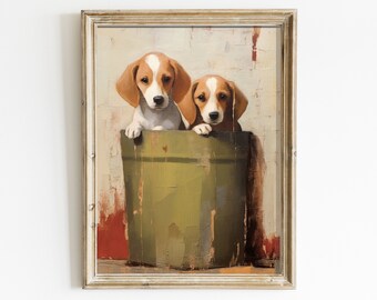 ヴィンテージ ビーグル子犬の印刷可能な壁アート、ヴィンテージ アート 