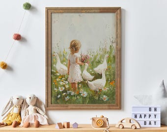 Goose Nursery Decor Art, Farmhouse Girls Room Decor, Geese Wall Art Print, Goose Nursery Wall Art, Farm Girl Decor, PRINTABLE Girl Wall Art