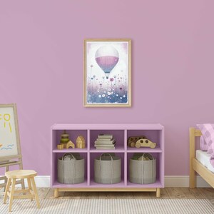 Hot Air Balloon Nursery, Air Balloon Print, Lavendel Color Nursery, Wildflower Nursery Art, Vintage Balloon Painting, PRINTABLE Nursery Art image 6