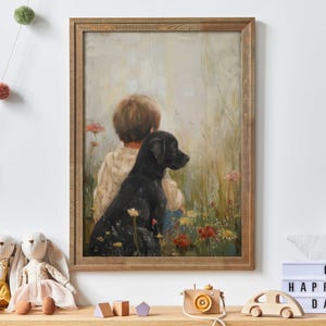 Black Lab Art, Labrador Puppy Print, Labrador Art for Nursery, Boy & Dog, Dog Nursery Art, Lab Print, Toddler Boy Decor, Printable Dog Decor