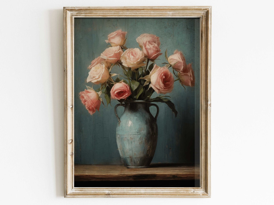 Vintage Rose Wall Art, Rustic Floral Print, Printable Flower Home Wall ...