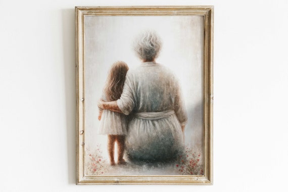 Grandmother & Granddaughter Print, Grandma Gift, Grandkids Wall Art, Grandmother Portrait, Grandma Painting, PRINTABLE Rustic Wall Decor
