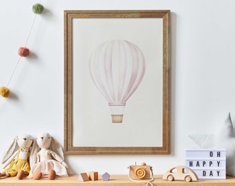 Pink Vintage Hot Air Balloon Nursery Decor, Watercolor Nursery Print, Adventure Nursery Girl, Art for Little Girl,PRINTABLE Nursery Art Girl