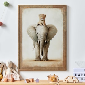 Elephant & Lion Nursery Wall Art, Safari Nursery Decor, Safari Animal Kids Room Decor, Cute Animal Kids Room Decor, PRINTABLE Kids Art