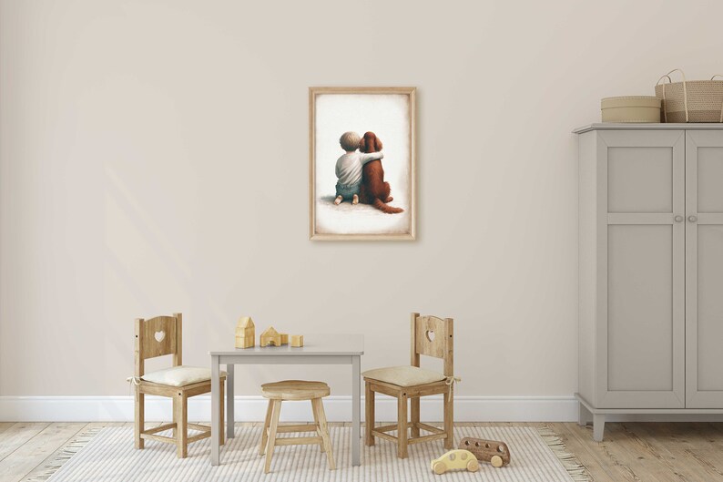 Irish Setter Nursery Decor, Boy and Dog Art Print, Irish Setter Gift, Animal Nursery, Toddler Decor Boy, Dog Nursery Art, Printable Kids Art image 8