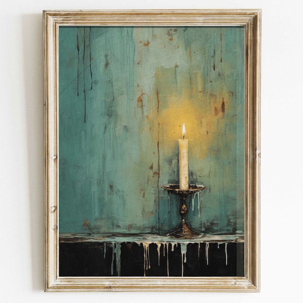 Vintage Wall Art, Candlelight Art Print, Farmhouse Decor, Rustic Country Home Decor, Minimalist Vintage Painting, Digital Printable Art