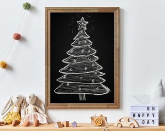 Christmas Tree Wall Art, Christmas Nursery Wall Print, Holiday Decor, Christmas Printable Wall Art for Kids,PRINTABLE Chalkboard Nursery Art