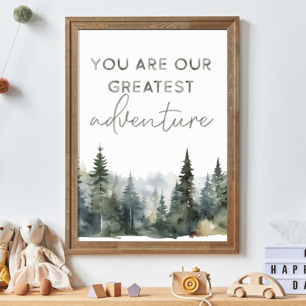 Nursery Quote Wall Art, Watercolor Nursery Print, You Are Our Greatest Adventure, Digital Printable Quote Art for Little Boys and Girls Room