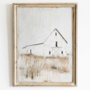 White Barn Print, Barn Painting, Modern Farmhouse Decor, Countryside Landscape, Country Home Decor, Printable Country Style Home Decor