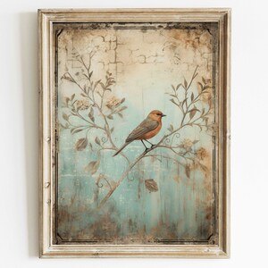 Bird Wall Art, Rustic Wall Decor, Nature Print, Vintage Botanical Home Decor, Bird in a Tree Print, Printable Animal Art Print
