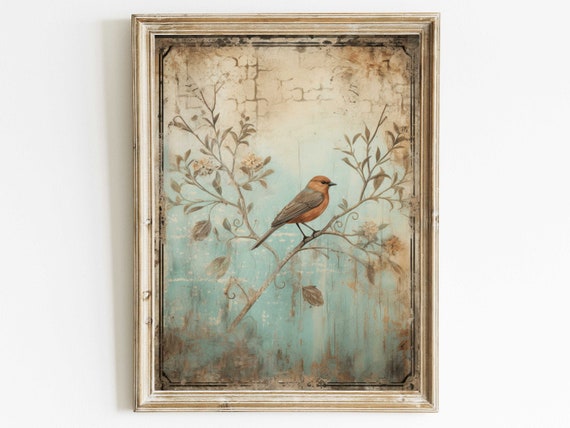 Bird Wall Art, Rustic Wall Decor, Nature Print, Vintage Botanical Home Decor, Bird in a Tree Print, Printable Animal Art Print