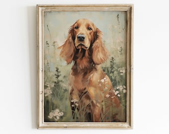 Irish Setter Art Print, English Setter Painting, Vintage Dog Decor, Dog Portrait Painting, English Setter Owner Gift, PRINTABLE Dog Art
