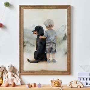 Rottweiler Nursery Decor, Boy & Dog Wall Art Print, Rottweiler And Boy Print, Dog Nursery Decor, Rottweiler Wall Art, Printable Dog Kids Art