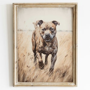 Staffordshire Bull Terrier, Staffy Dad & Mom Gift, Staffy Portrait, Rustic Dog Decor, Amstaff Art, Stafford Dog Print, Printable Dog Decor