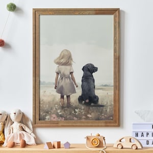 Black Lab Wall Art, Labrador Nursery Theme, Lab Wall Decor Girls Room, Pet Painting, Lab Mom Gift, Dog Portrait, Printable Dog Nursery Art