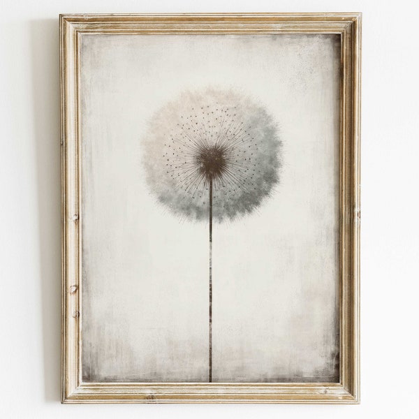 Dandelion Print, Minimalist Dandelion Wall Art, Vintage Floral Wall Art, Modern Farmhouse Wall Art, Botanical Print, PRINTABLE Floral Art