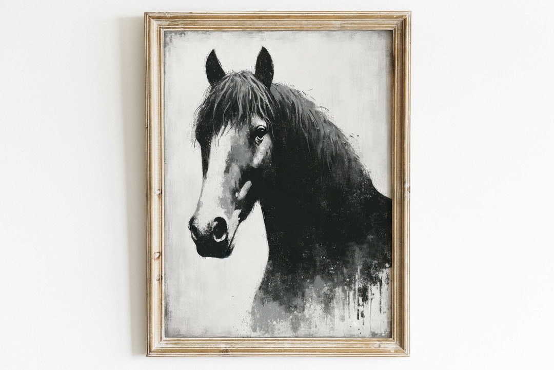 Vintage Black Horse Print, Perfect Horse Gift, Black Horse Wall Art