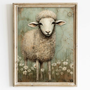 Sheep Wall Art, Vintage Animal Print, Farm Animal Art, Farmhouse Style Home Decor, Vintage Country Style Painting, Printable Art
