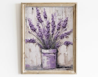 Lavender Wall Art, Vintage Botanical Art, Plant in a Pot, Rustic Floral Home Decor, Purple Art Print Painting, Printable Flower Art