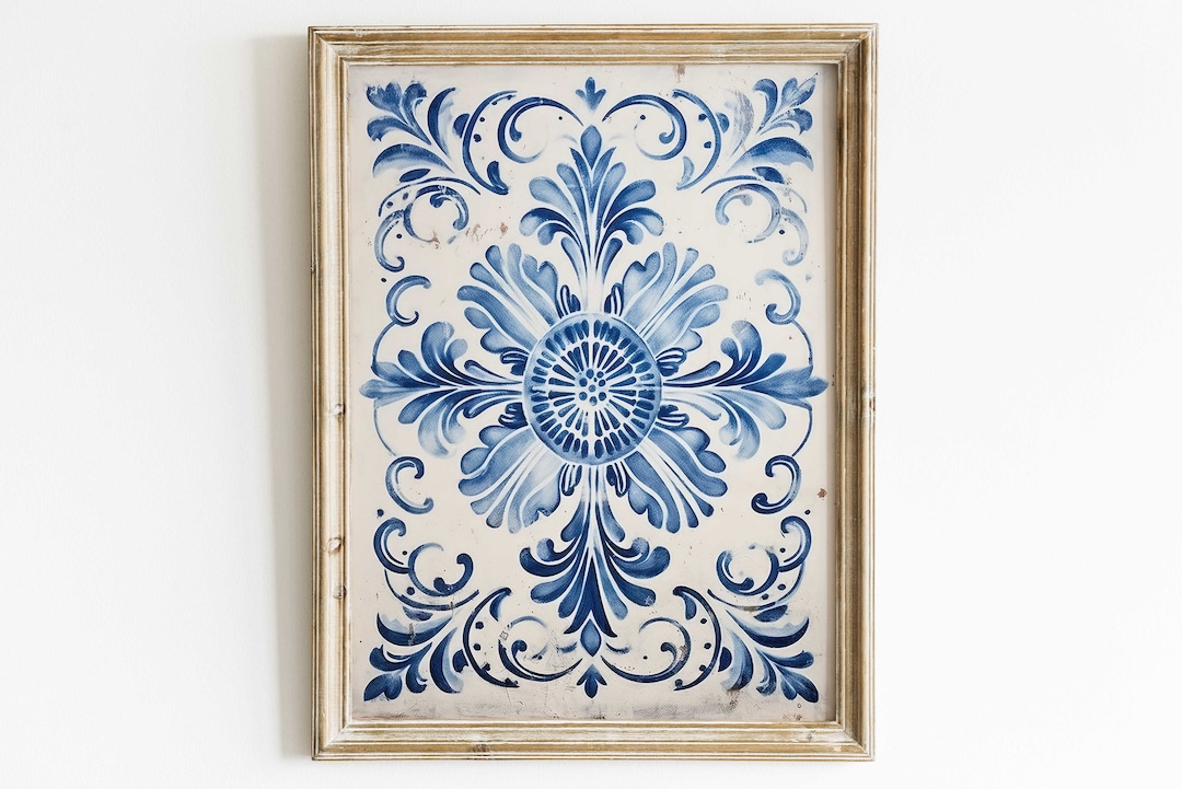 Portuguese Tile Art Print, Azulejo Print, Vintage Tile Motif