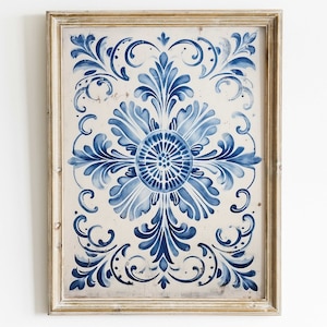 Portuguese Tile Art Print, Azulejo Print, Vintage Tile Motif, Distressed Wall Art, Rustic Ornamental Wall Decor, Antique Art, PRINTABLE Art
