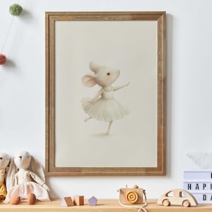 Ballerina Nursery Decor, Cute Mouse Nursery Print, Ballet Nursery Art, Ballerina Print, Vintage Girls Room Decor, PRINTABLE Girl Wall Art