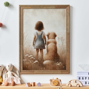 Golden Retriever Nursery Art, Girl and Dog Painting, Dog Nursery Decor, Girls Room Dog Decor, Golden Retriever Painting, PRINTABLE Dog Decor