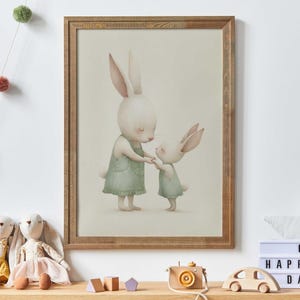 Süße Hasen Kinderzimmer Dekor, Kaninchen Kinderzimmer Druck, Wald Baby Tiere, Mutter Tochter Kunst, Baby-Dusche-Geschenk, DRUCKBARE Tier Kinderzimmer Kunst