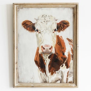Cow Wall Art, Cow Painting, Vintage Farm Animal Print, Cattle Art, Farmhouse Home Decor, Country Home Wall Decor, Printable Countryside Art