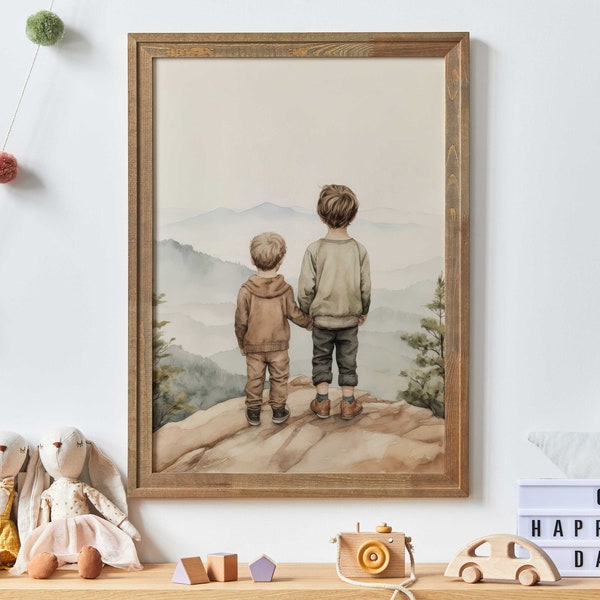 Brothers Room Print, Shared Brothers Bedroom Decor, Brother Adventure Print, Vintage Boy Adventure Art, Printable Mountain Nursery Wall Art