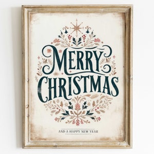 Merry Christmas Print, Christmas Art, Christmas PRINTABLE Wall Art, Vintage Christmas Wall Decor, Xmas Decor, Rustic Christmas Home Decor
