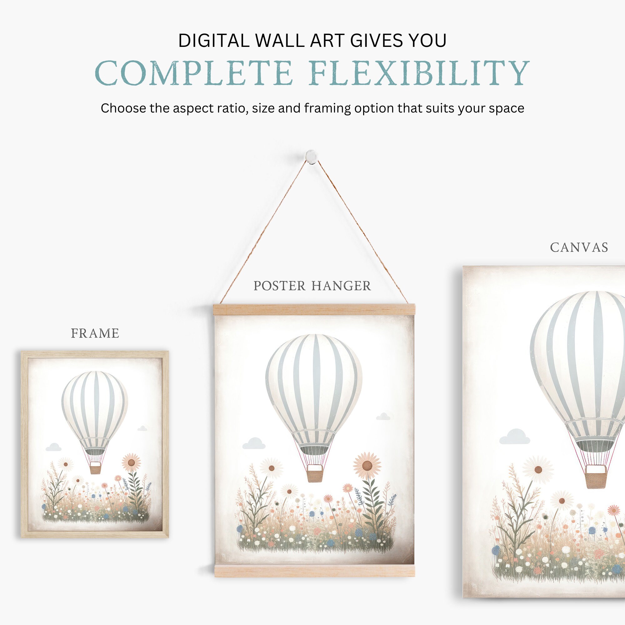 Hot Air Balloon Nursery, Light-blue Nursery Decor, Minimalist Nursery ...