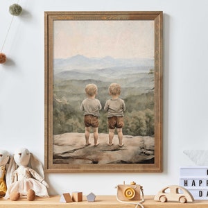 Twins Wall Decor, Twin Print, Brothers Print, Boy Adventure Nursery, Little Boys Room Decor, Brothers Painting, PRINTABLE Kids Wall Art