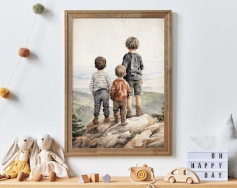 Brothers Room Print, Three Brothers Painting, Best Friends Adventure Toddler Decor Boy, Boys Room Wall Art, PRINTABLE Brothers Bedroom Decor