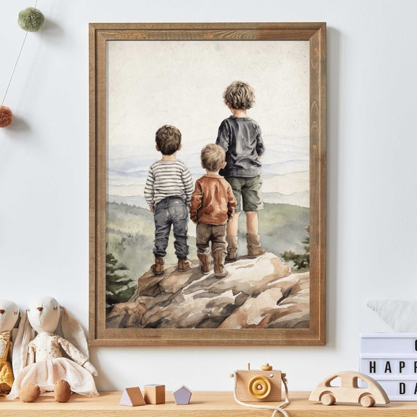 Brothers Room Print, Three Brothers Painting, Best Friends Adventure Toddler Decor Boy, Boys Room Wall Art, PRINTABLE Brothers Bedroom Decor