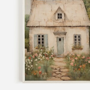 Vintage Stone House Print, Stone House Cottage Painting, French Countryside Art, Rustic ...