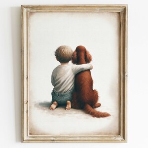 Irish Setter Nursery Decor, Boy and Dog Art Print, Irish Setter Gift, Animal Nursery, Toddler Decor Boy, Dog Nursery Art, Printable Kids Art image 5