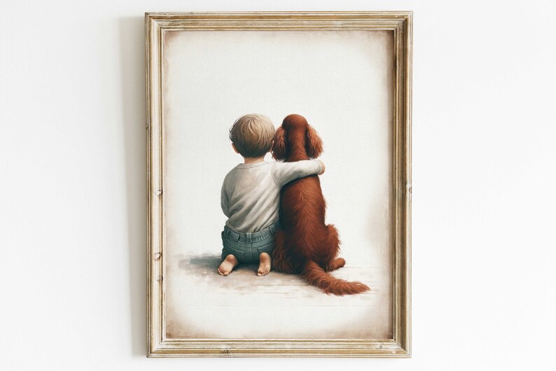 Irish Setter Nursery Decor, Boy and Dog Art Print, Irish Setter Gift, Animal Nursery, Toddler Decor Boy, Dog Nursery Art, Printable Kids Art image 5