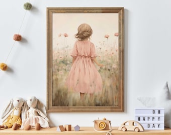 Girly Wall Art Print, Wildflower Nursery Decor, Cute Girl's Room Art, Vintage Nursery Decor, Toddler Room Decor Girl, Printable Wall Decor