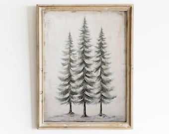 Pine Tree Art, Vintage Forest Wall Painting, Spruce Tree Print, Christmas Wall Art, Fir Tree, Vintage Tree Art, Printable Forest Wall Decor